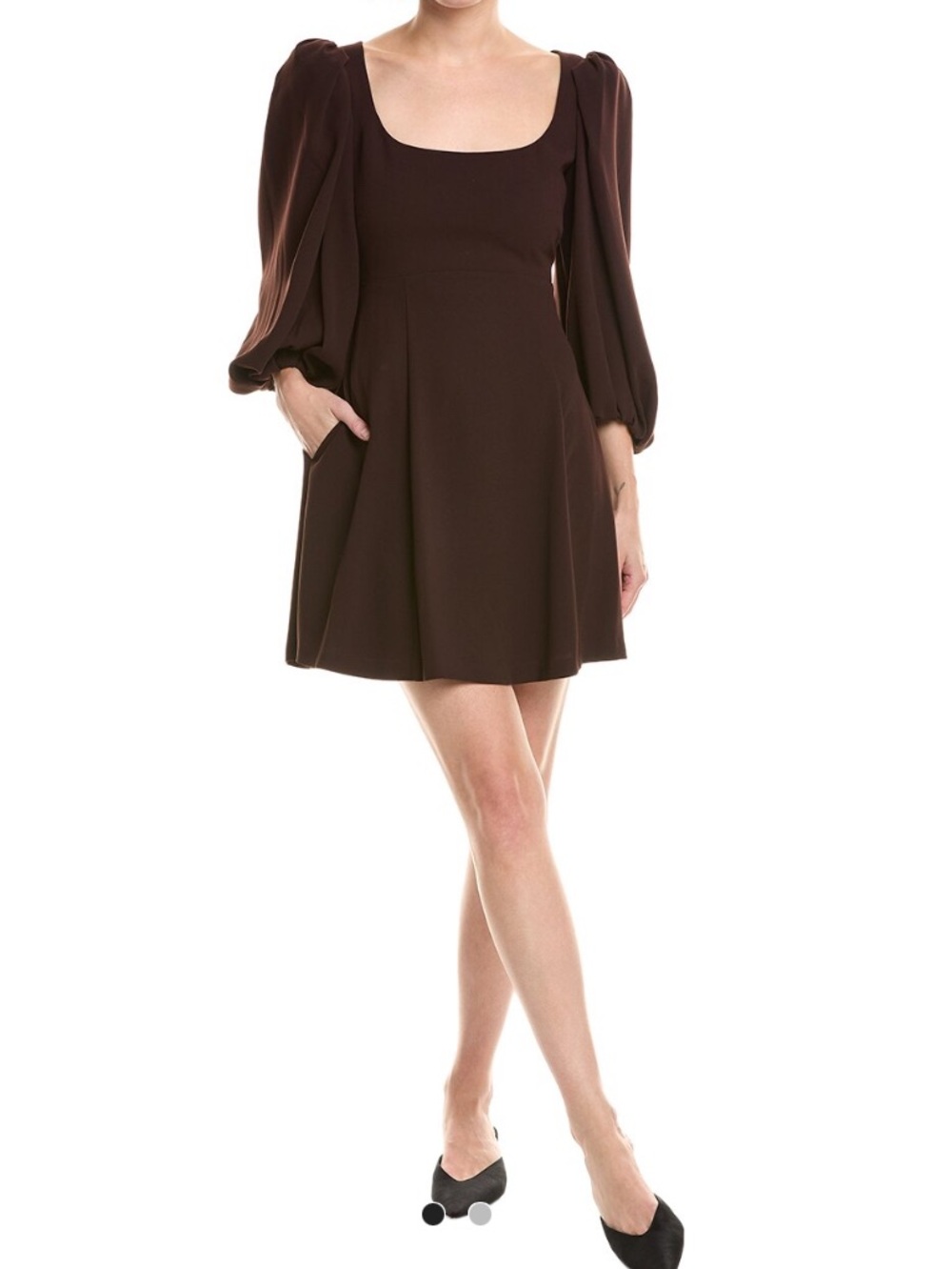 Beautiful chocolate ! Rebecca Taylor Brown Square Neck Puff Sleeve Mini Dress